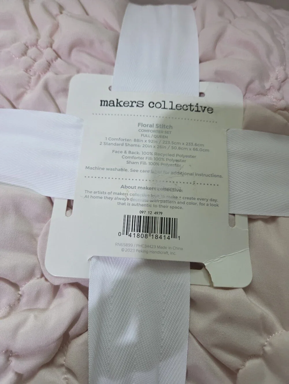 Markers Collective Pink Floral Stitch Comforter & 2 Shams Set Full/Queen NEW
